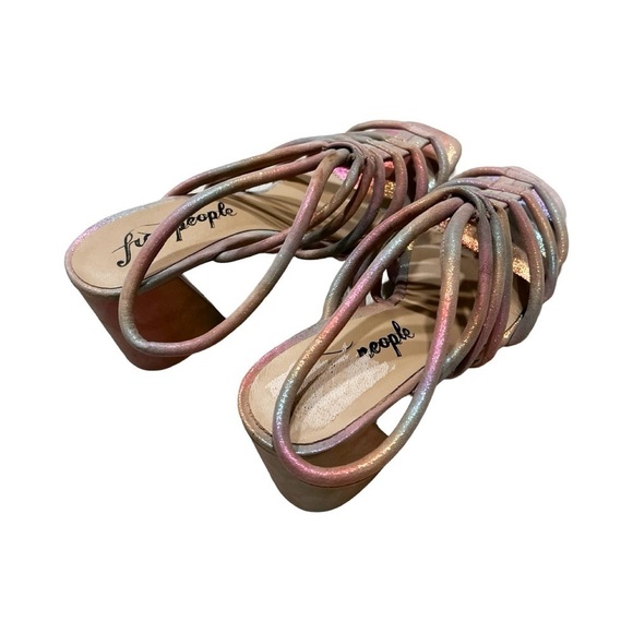 NEW FREE PEOPLE Colette Ankle Strap Rainbow Metallic Leather Heel Sandals Sz 7.5 - Picture 4 of 6